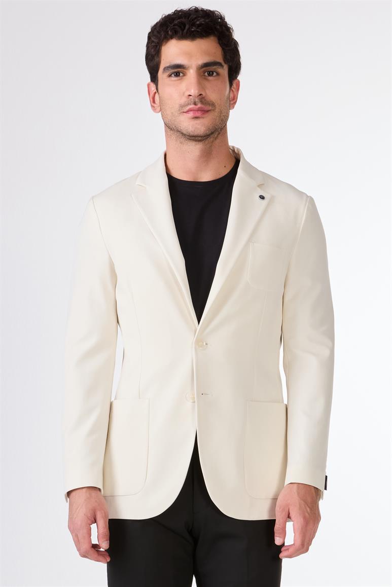 Bej Erkek Slim Fit Düz Mono Yaka Casual Ceket 