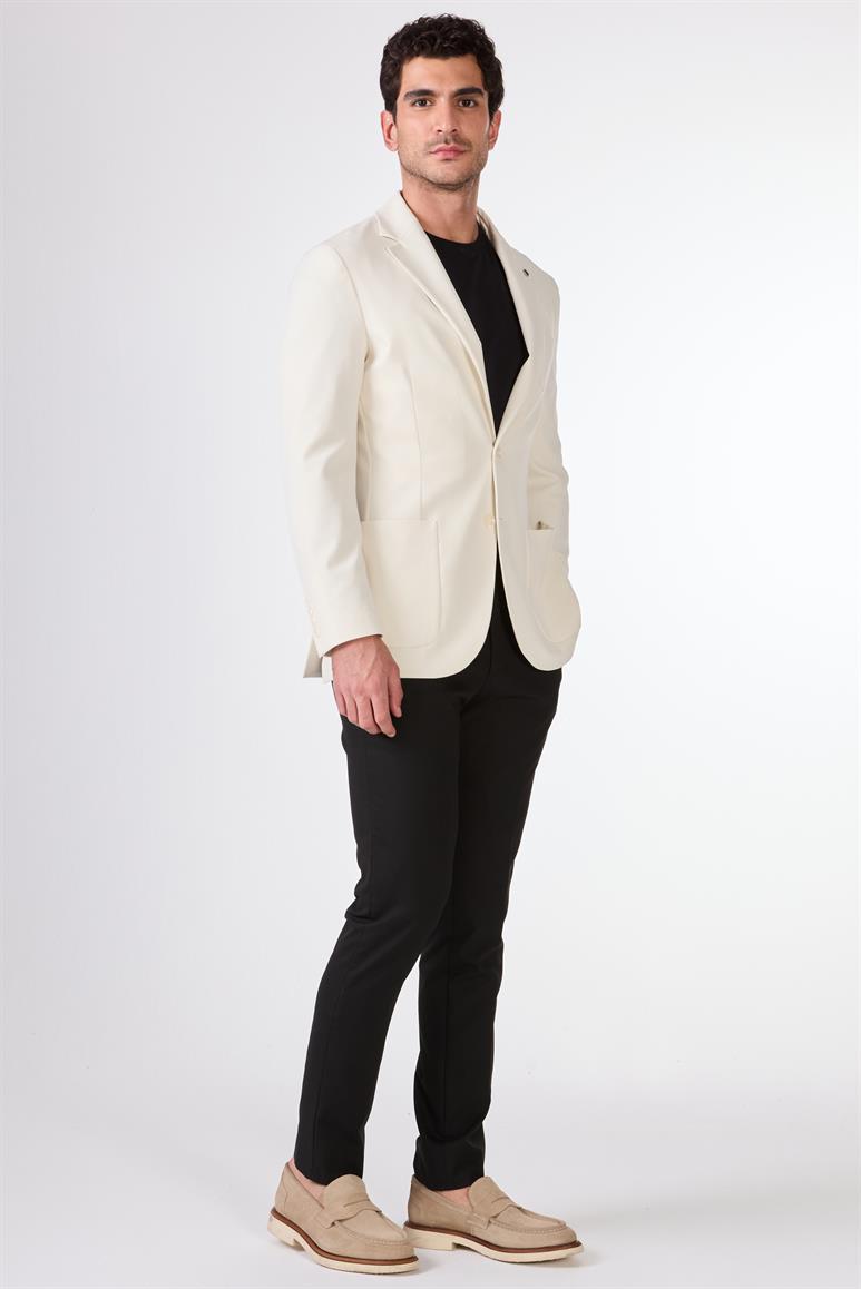 Bej Erkek Slim Fit Düz Mono Yaka Casual Ceket 