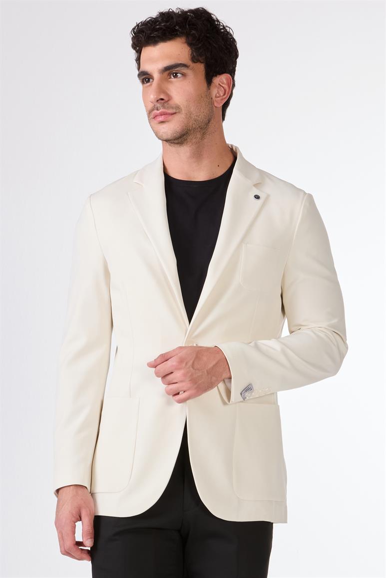 Bej Erkek Slim Fit Düz Mono Yaka Casual Ceket 