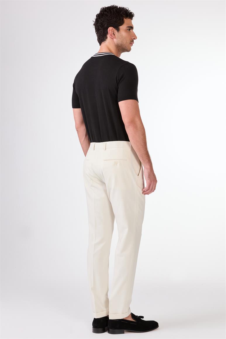 Bej Erkek Slim Fit Düz Pileli Pantolon 