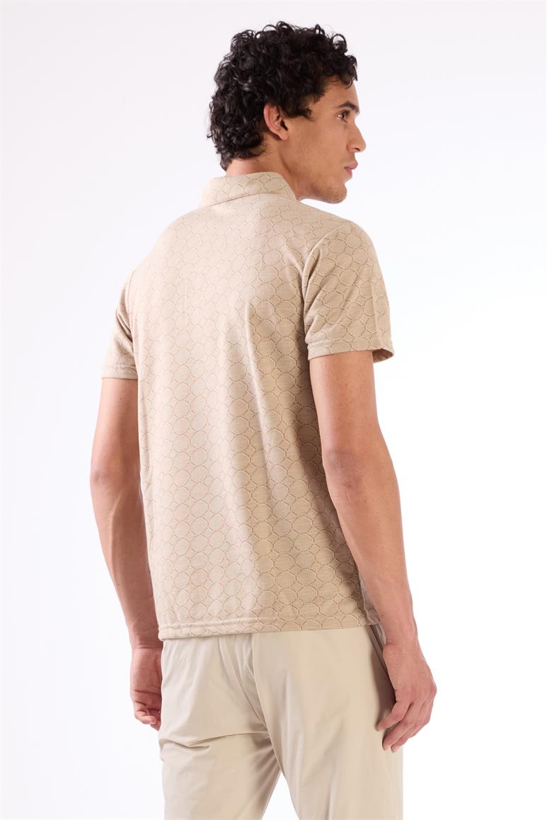 Bej Erkek Slim Fit Jakarlı Polo Yaka T-shirt 