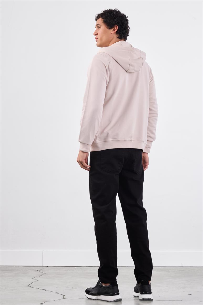 Bej Fermuar Kapamalı Kapüşonlu Erkek Regular Fit Sweatshirt