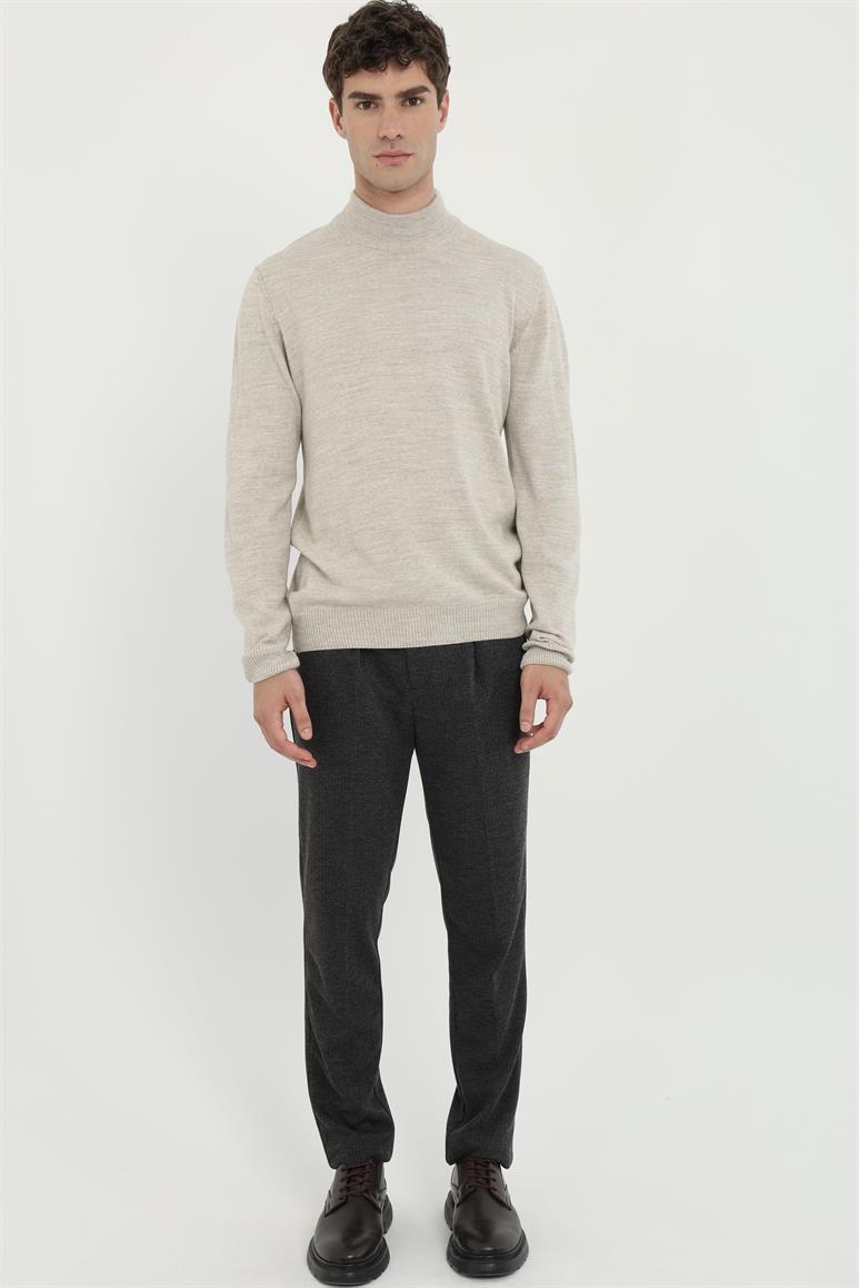 Bej Yarım Balıkçı Slim Fit Erkek Triko