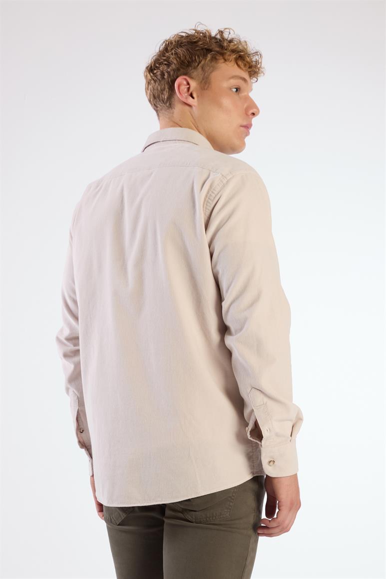 Bej Fitilli Kadife Regular Fit Erkek Gömlek 