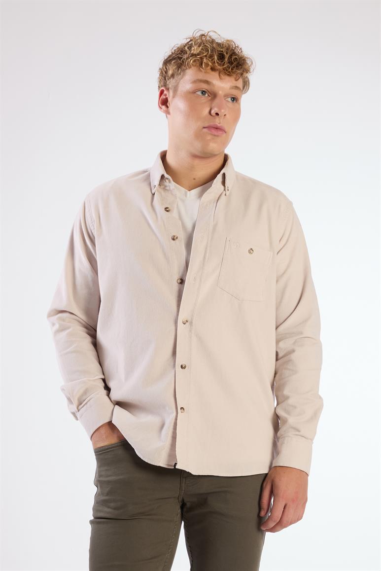 Bej Fitilli Kadife Regular Fit Erkek Gömlek 