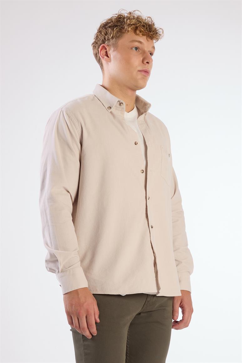 Bej Fitilli Kadife Regular Fit Erkek Gömlek 