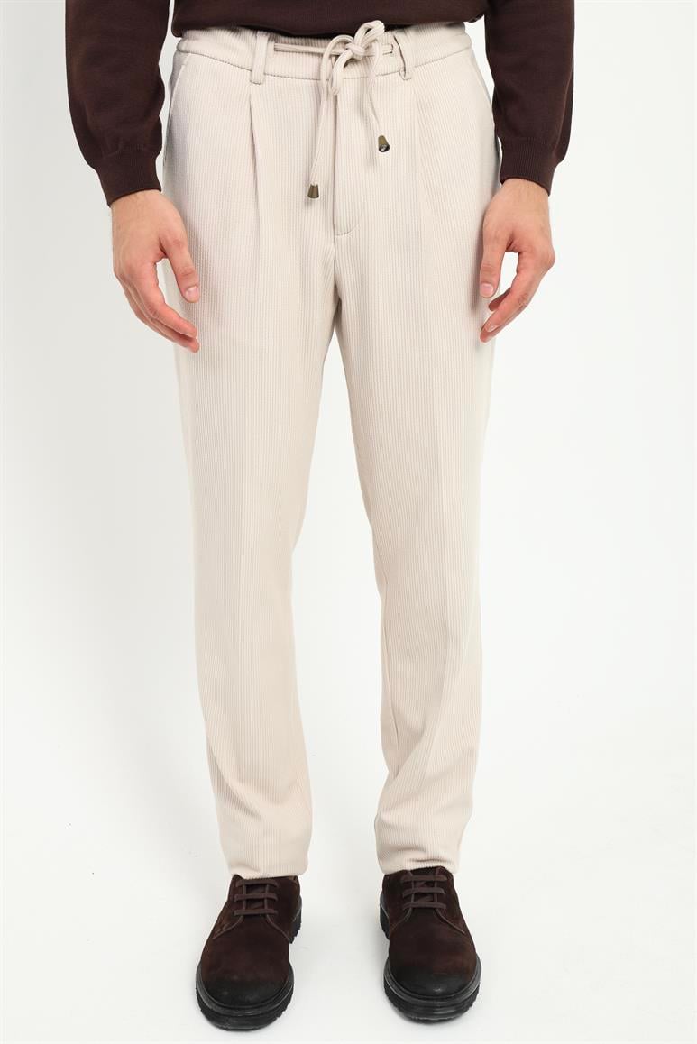 Bej Fitilli Slim Fit Erkek Pantolon