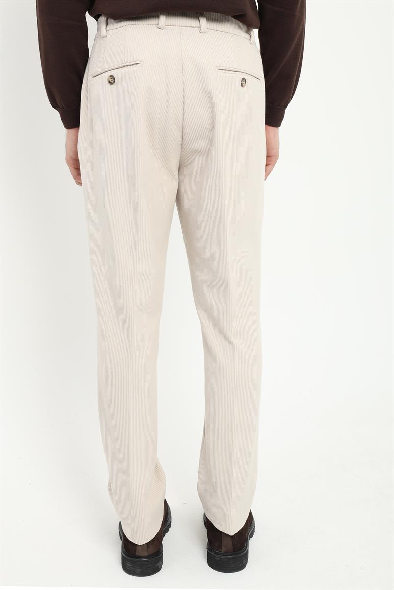 Bej Fitilli Slim Fit Erkek Pantolon
