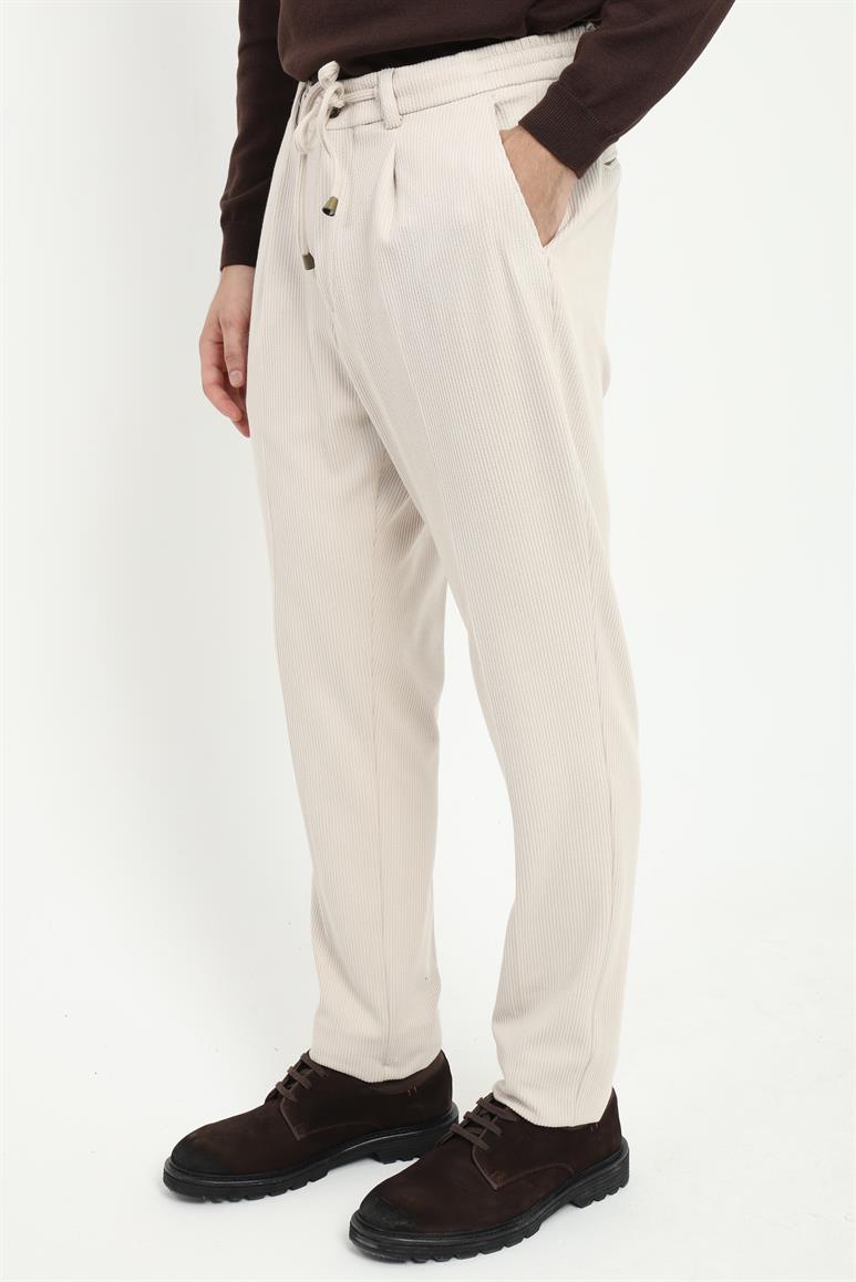 Bej Fitilli Slim Fit Erkek Pantolon