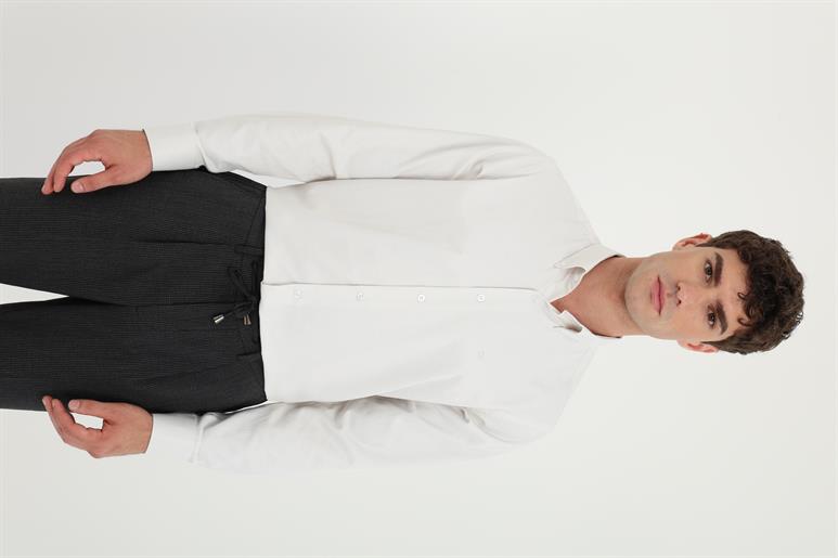 Bej Kare Desen Klasik Yaka Regular Fit Erkek Gömlek