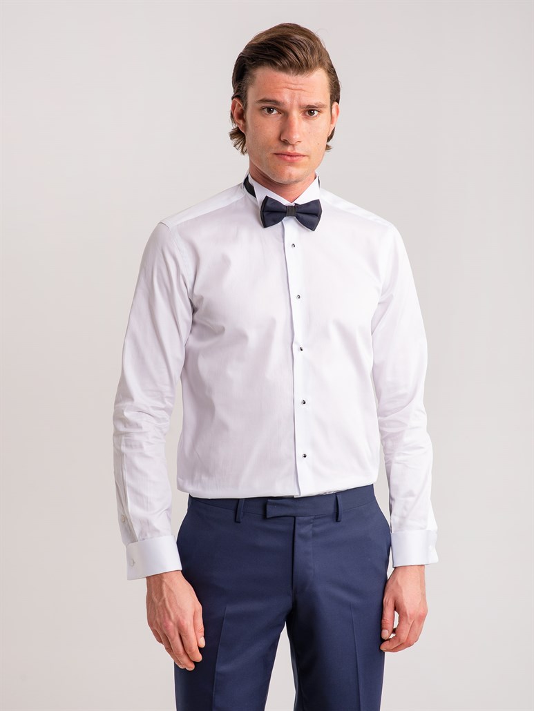 Beyaz Erkek Ekstra Slim Fit Pamuklu Ata Yaka Uzun Kol Gömlek 