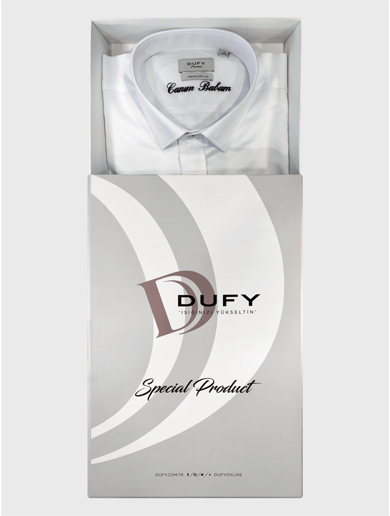 Beyaz Erkek Regular Fit Desenli Brent Yaka Uzun Kol Gömlek 