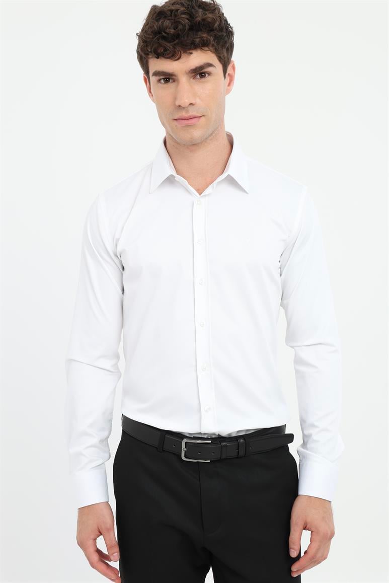 Beyaz Klasik Yaka Slim Fit Gömlek 