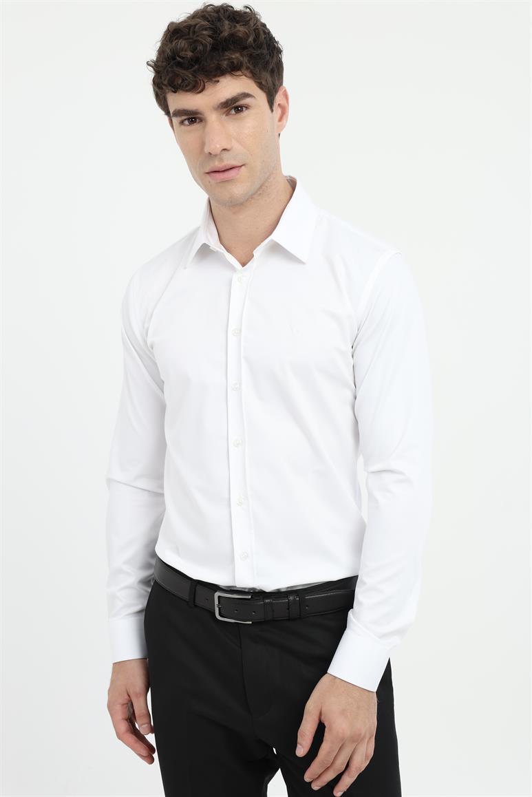 Beyaz Klasik Yaka Slim Fit Gömlek 