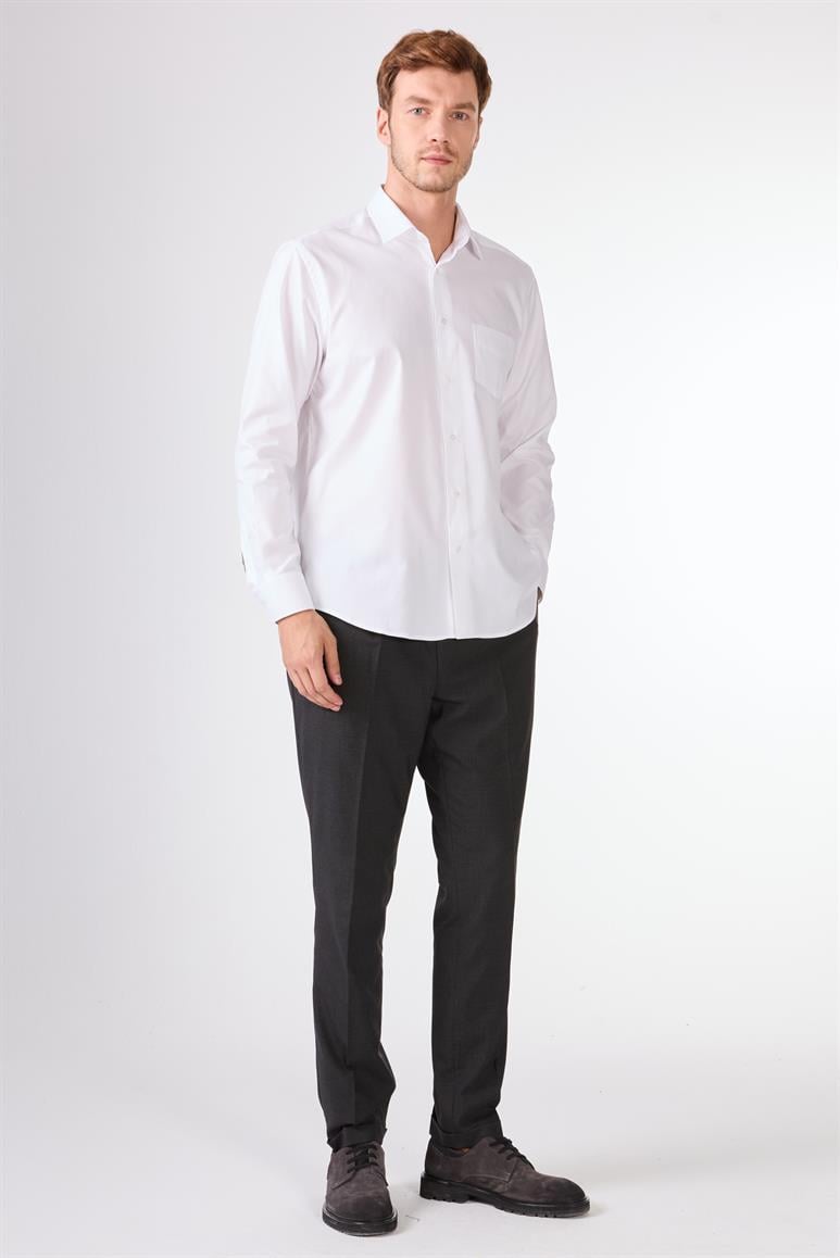 Beyaz Pamuk Regular Fit Uzun Kol Erkek Gömlek 