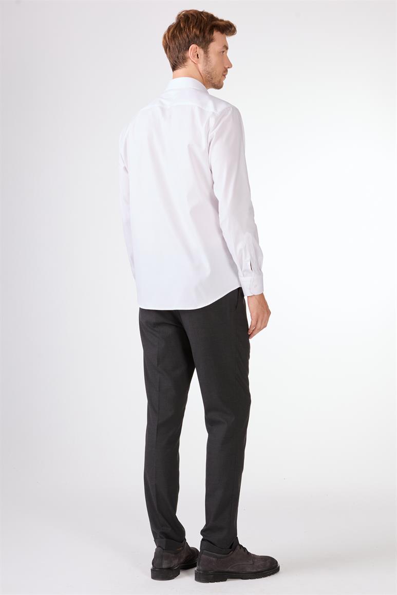 Beyaz Pamuk Regular Fit Uzun Kol Erkek Gömlek 