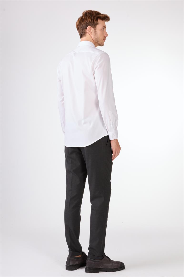 Beyaz Düz  Uzun Kol Slim Fit Erkek Gömlek 