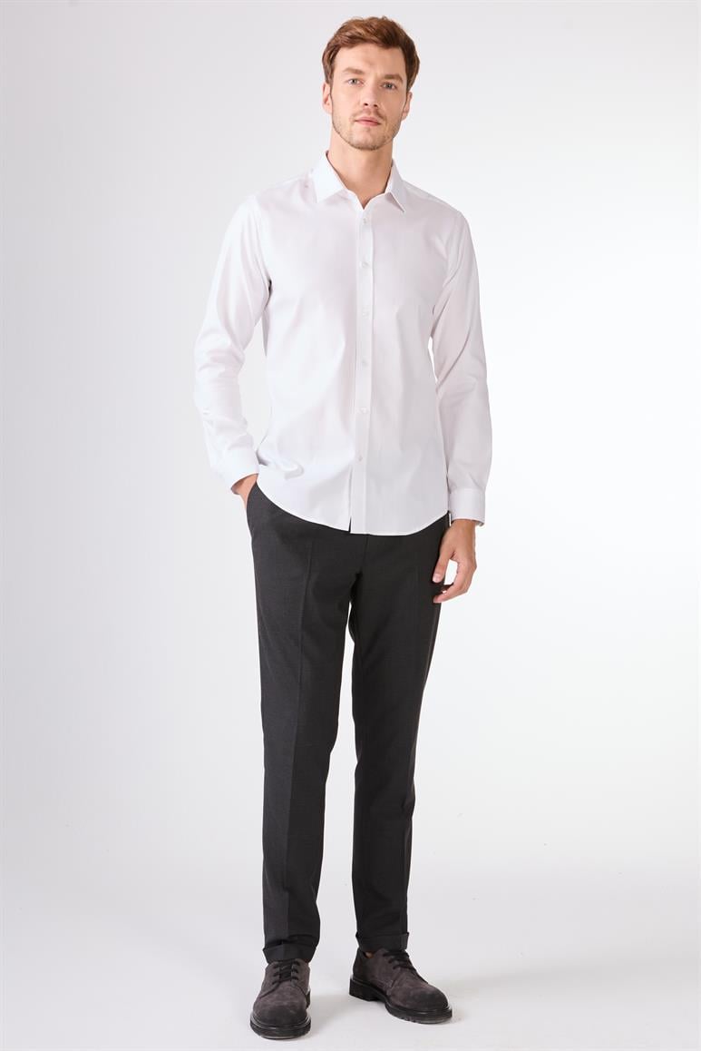 Beyaz Düz  Uzun Kol Slim Fit Erkek Gömlek 