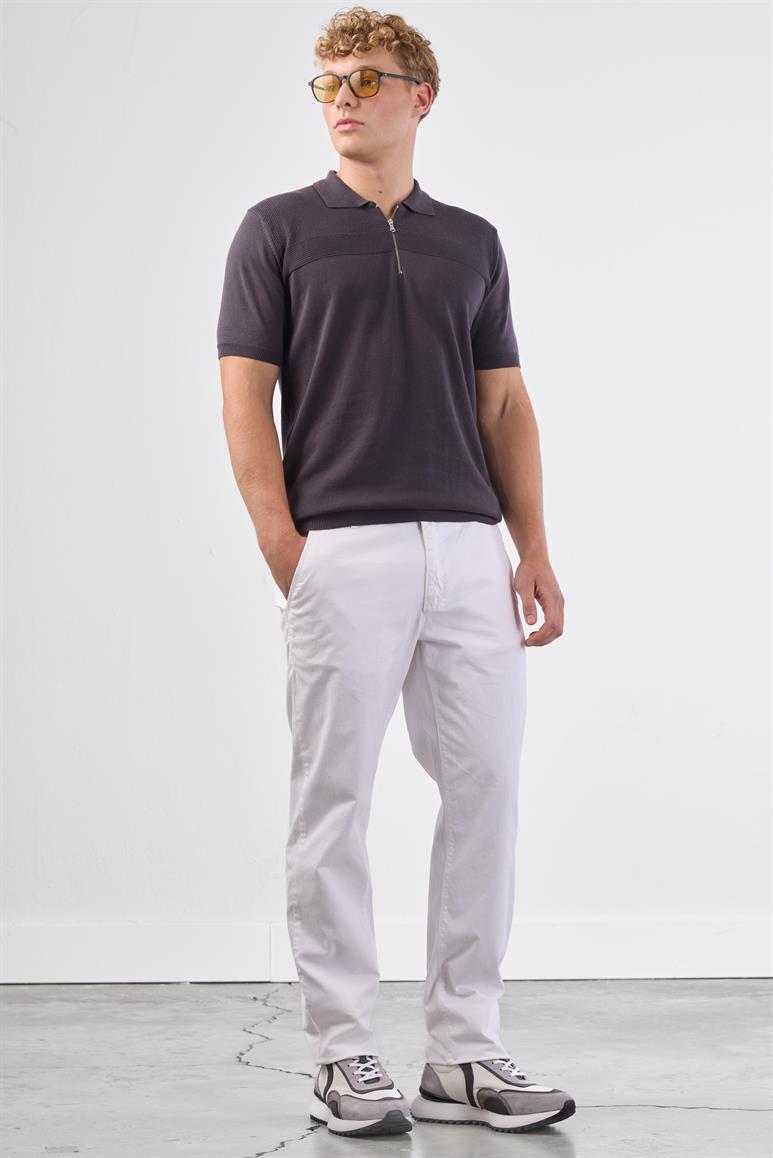 Beyaz Yan Cep Düz Regular Fit Erkek Pantolon