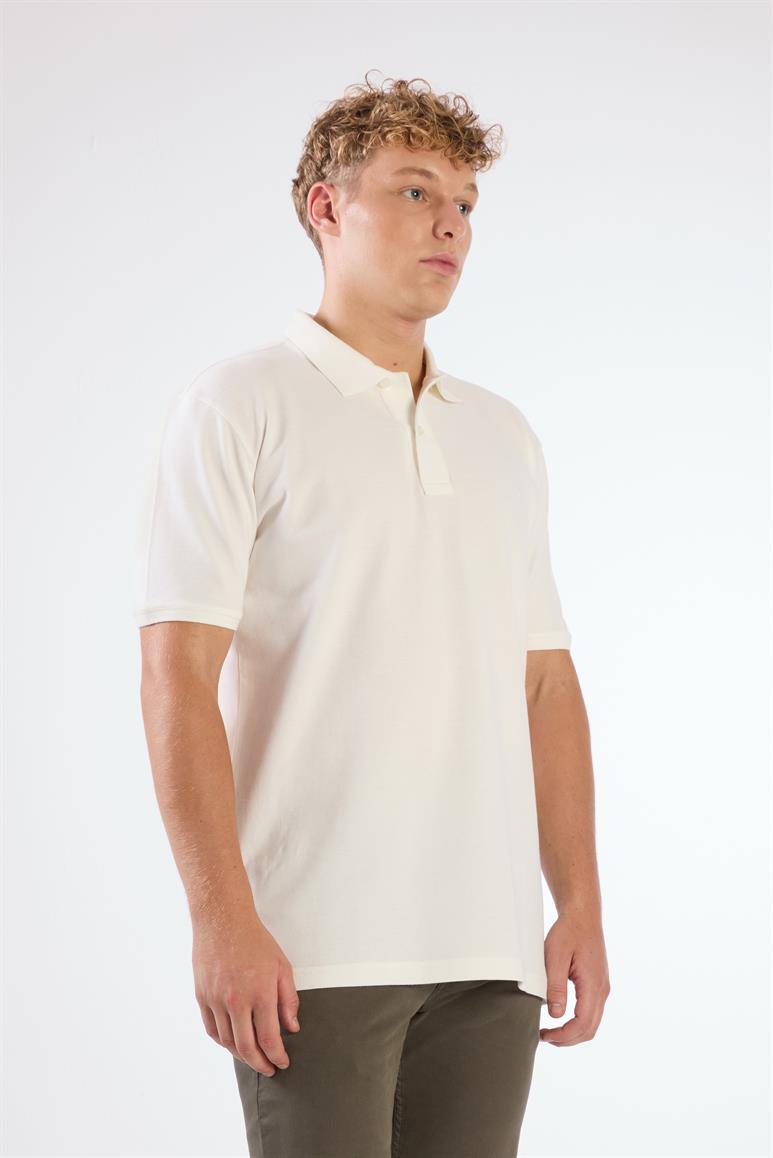 Beyaz Polo Yaka Pamuklu Düz Renk Slim Fit Erkek T-shirt