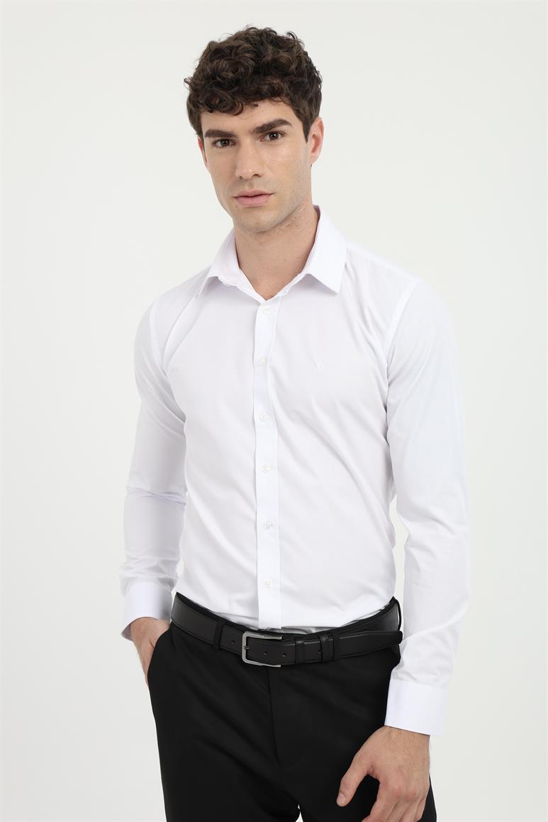 Beyaz Klasik Yaka Slim Fit Gömlek 
