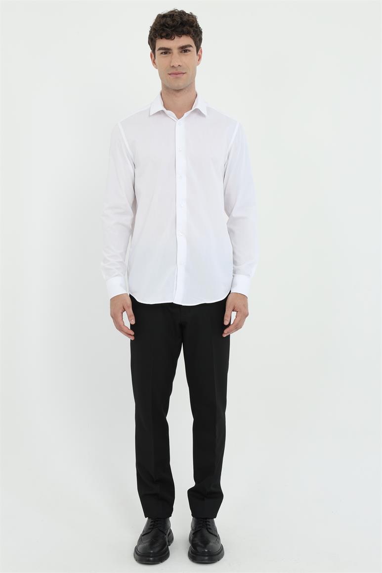 Beyaz Klasik Yaka Regular Fit Erkek Gömlek