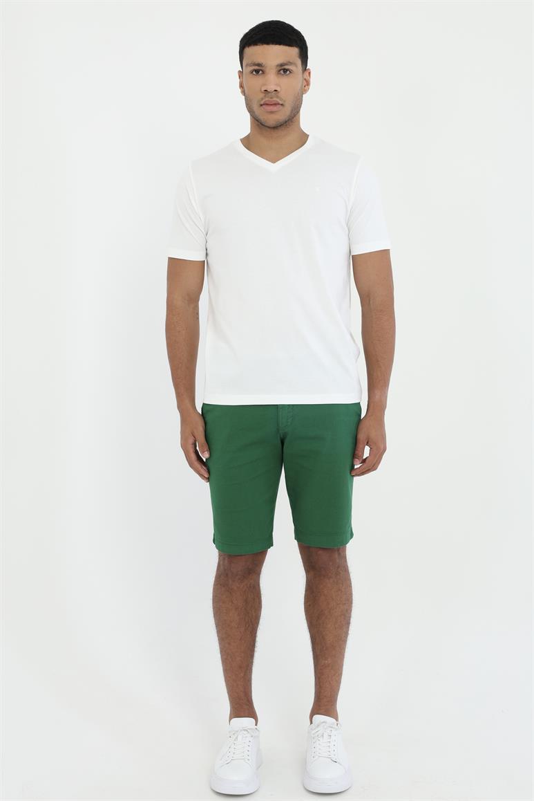 Beyaz V Yaka Basic Slim Fit T-Shirt