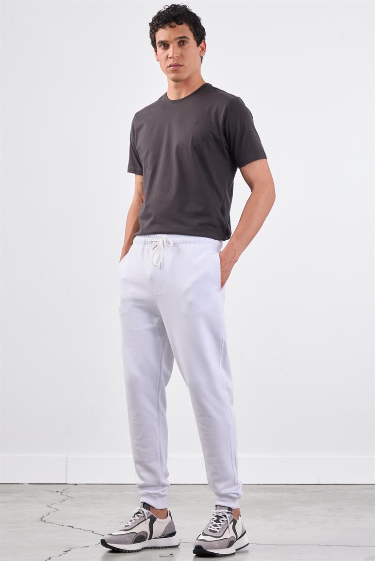 Beyaz Bağcıklı Erkek Regular Fit Eşofman Altı