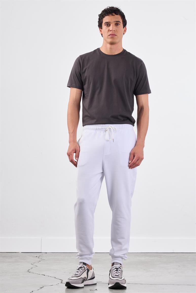 Beyaz Bağcıklı Erkek Regular Fit Eşofman Altı