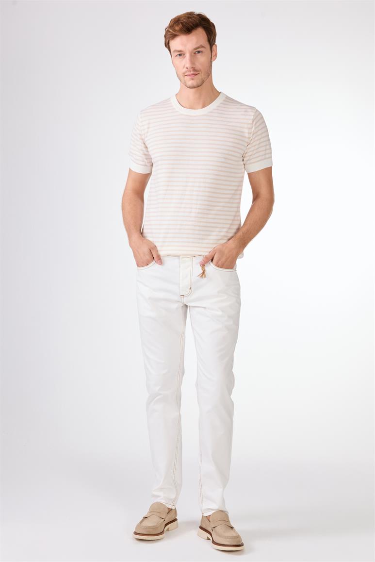 Beyaz Erkek Modern Fit Düz Casual Jean - 59192