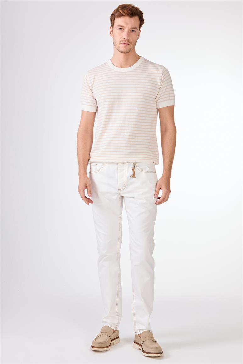 Beyaz Erkek Modern Fit Düz Casual Jean - 59192