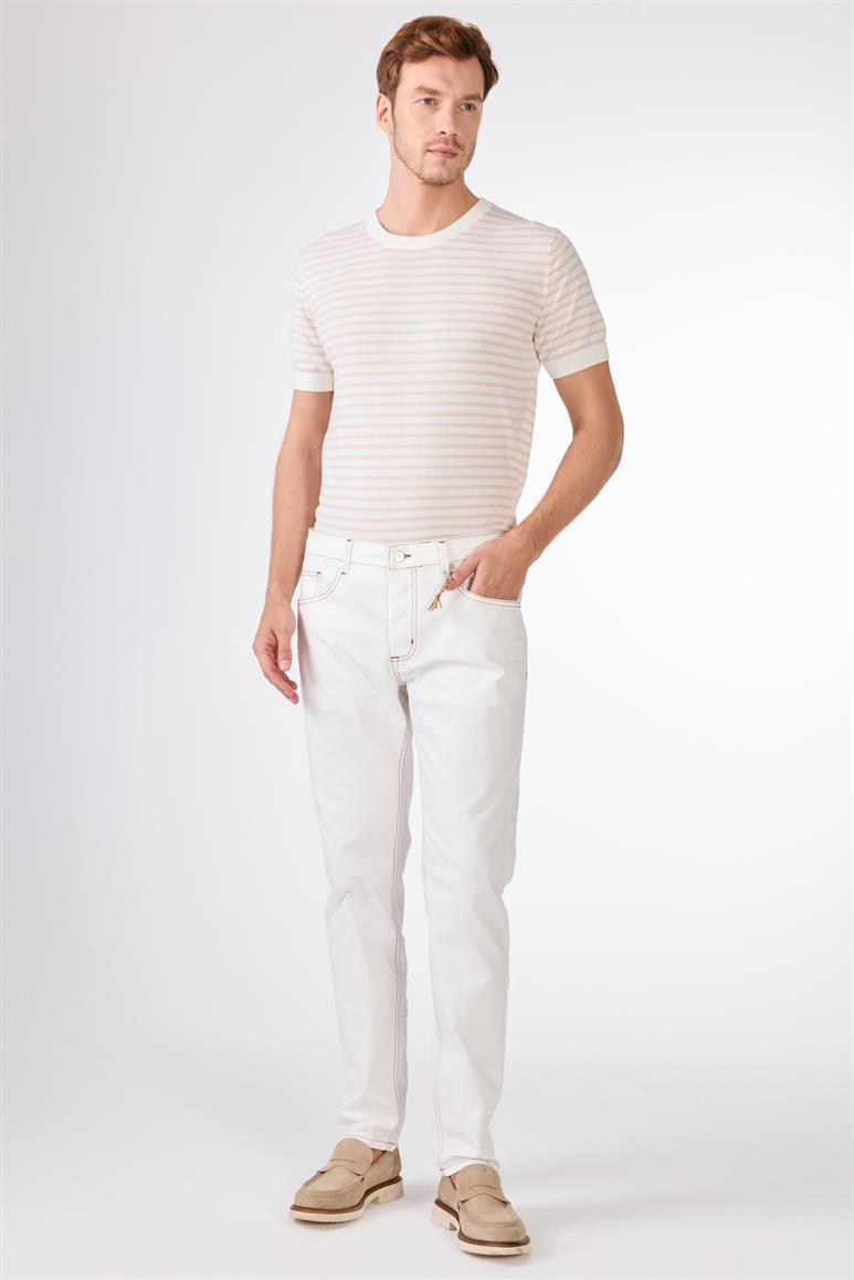Beyaz Erkek Modern Fit Düz Casual Jean - 59192