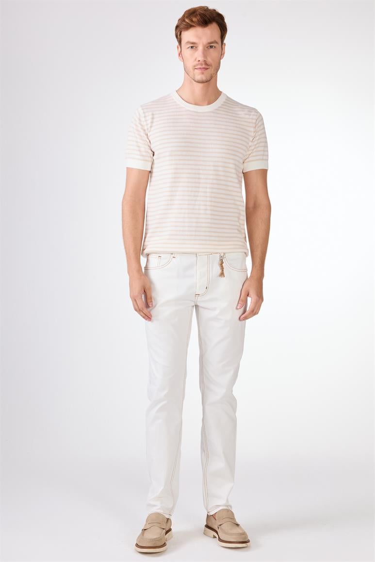 Beyaz Erkek Modern Fit Düz Casual Jean - 59192