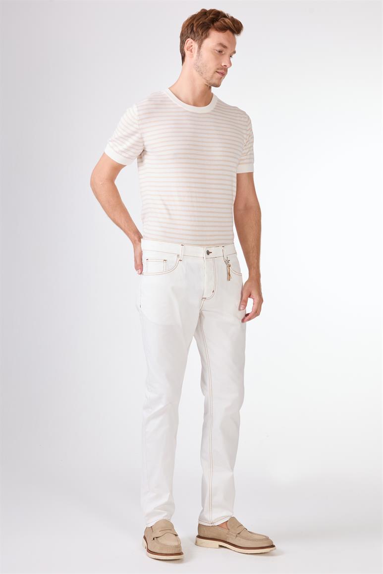 Beyaz Erkek Modern Fit Düz Casual Jean - 59192