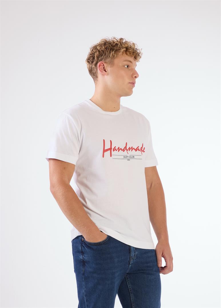 Beyaz Erkek Regular Fit Baskılı Casual O Yaka T-shirt 