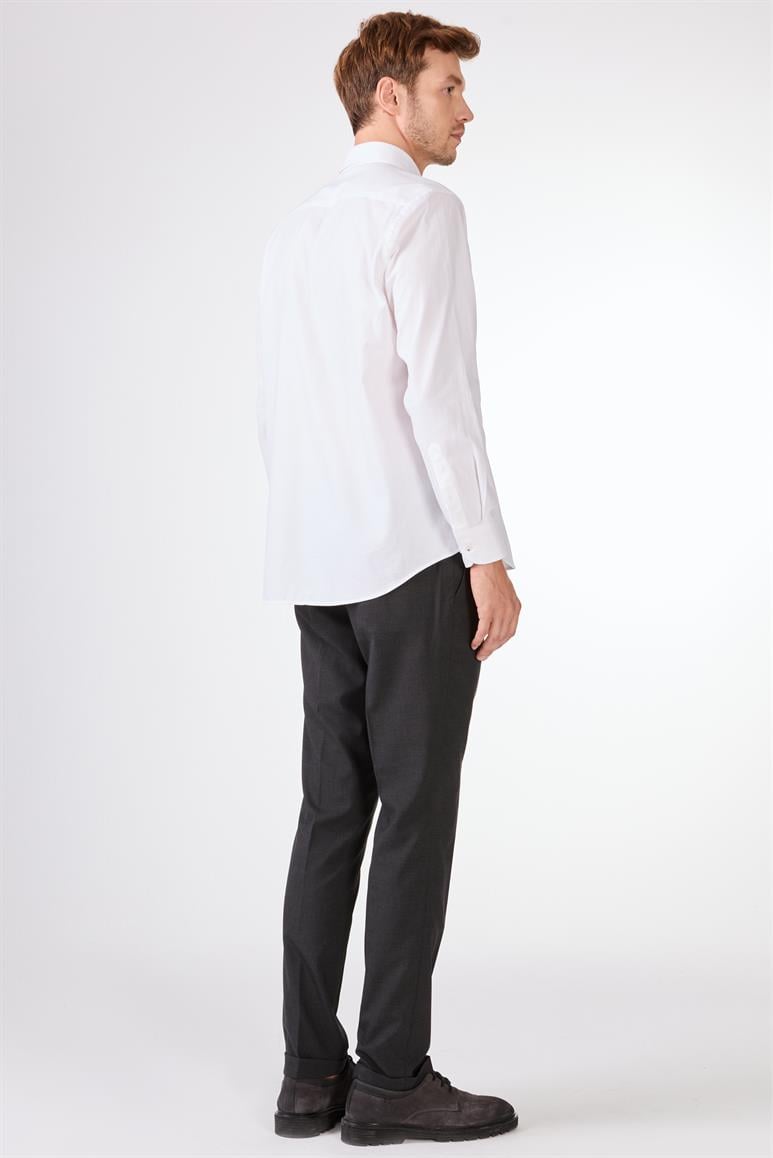 Beyaz Erkek Regular Fit Oxford Brent Düğmeli Yaka Uzun Kol Gömlek 