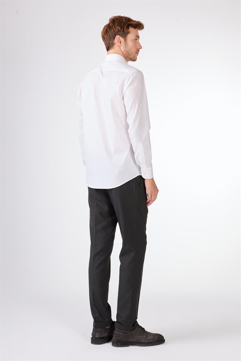 Beyaz Erkek Regular Fit  Wilson Yaka Uzun Kol Gömlek 