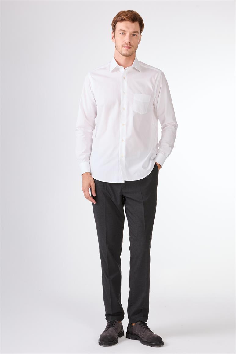 Beyaz Erkek Regular Fit  Wilson Yaka Uzun Kol Gömlek 