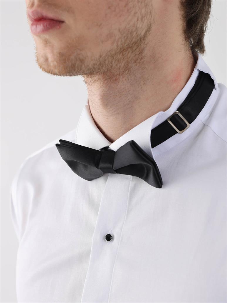 Beyaz Erkek Slim Fit Düz Ata Yaka Duble Manşetli Kol Gömlek 