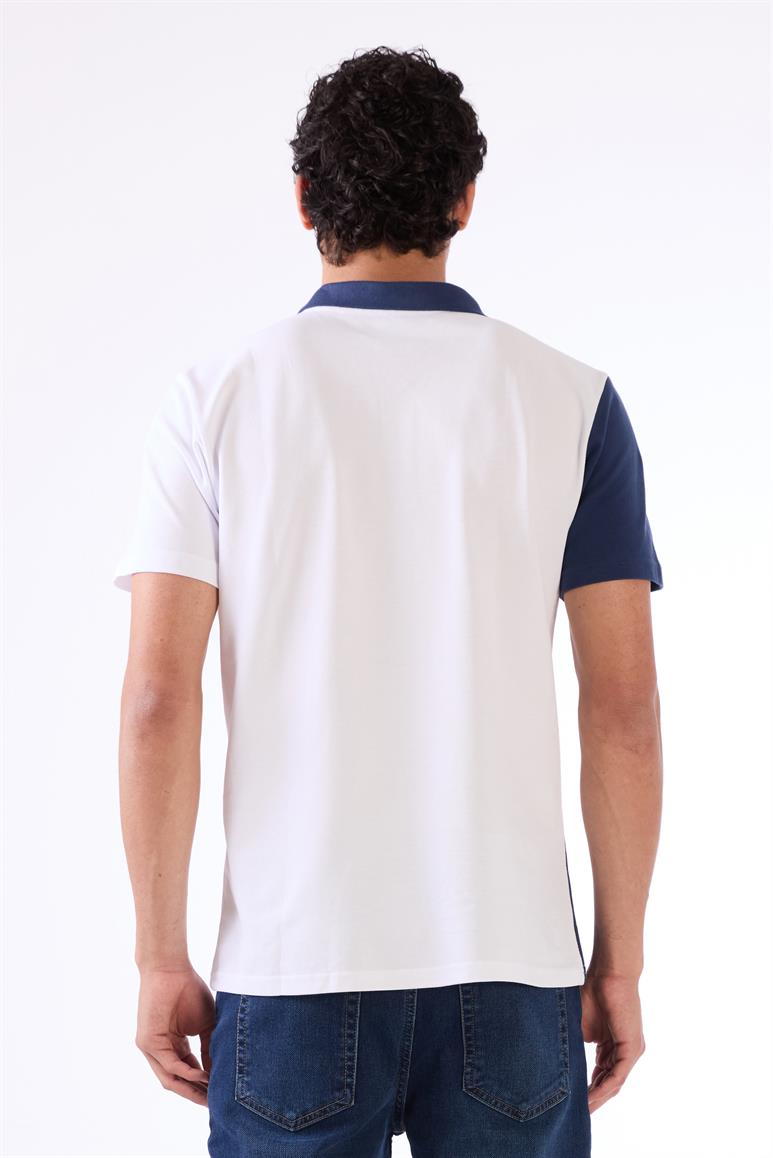 Beyaz Erkek Slim Fit Desenli Polo Yaka T-shirt 
