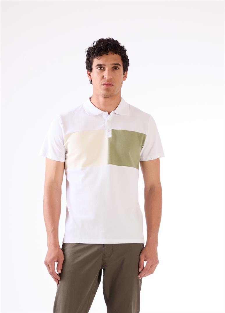 Beyaz Erkek Slim Fit Desenli Polo Yaka T-shirt 