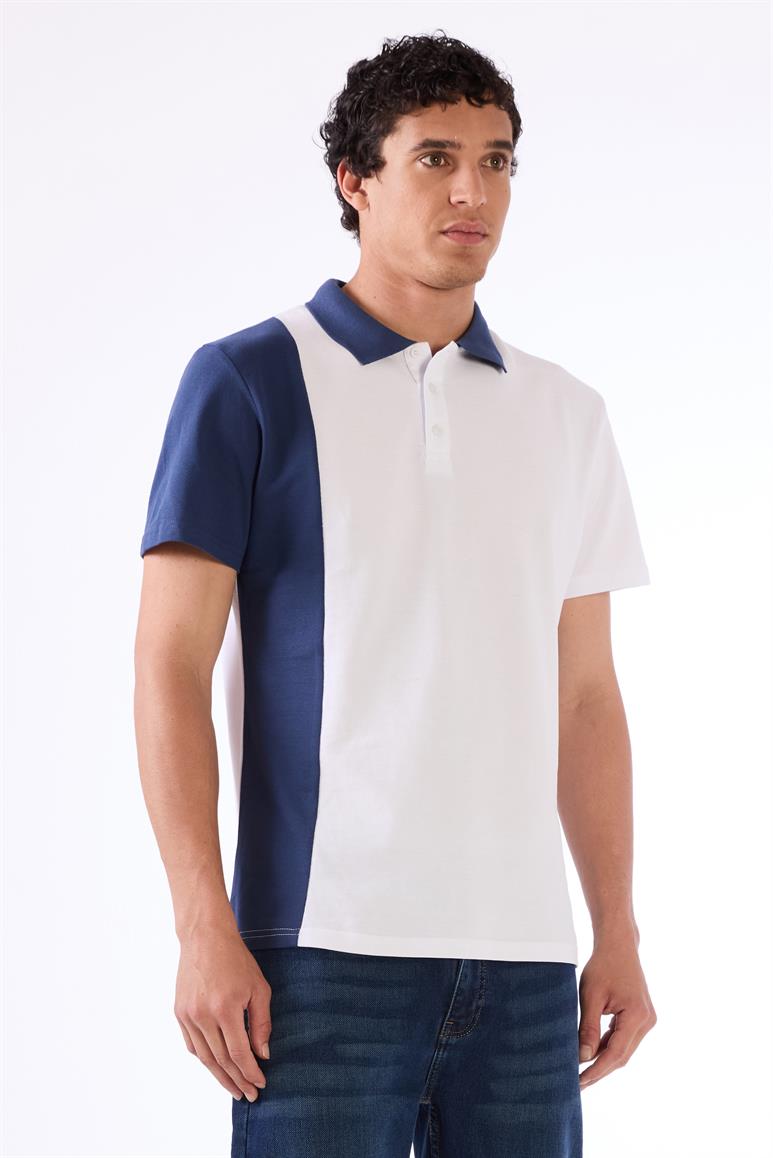 Beyaz Erkek Slim Fit Desenli Polo Yaka T-shirt 