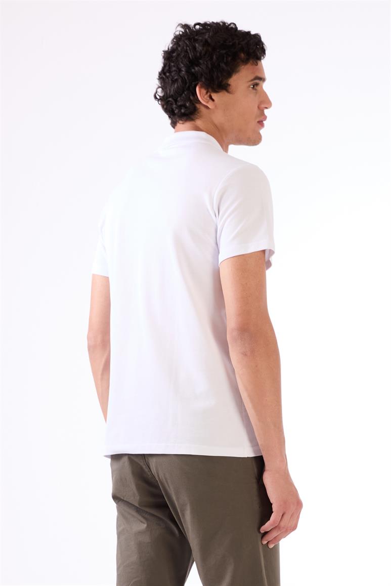 Beyaz Erkek Slim Fit Desenli Polo Yaka T-shirt 
