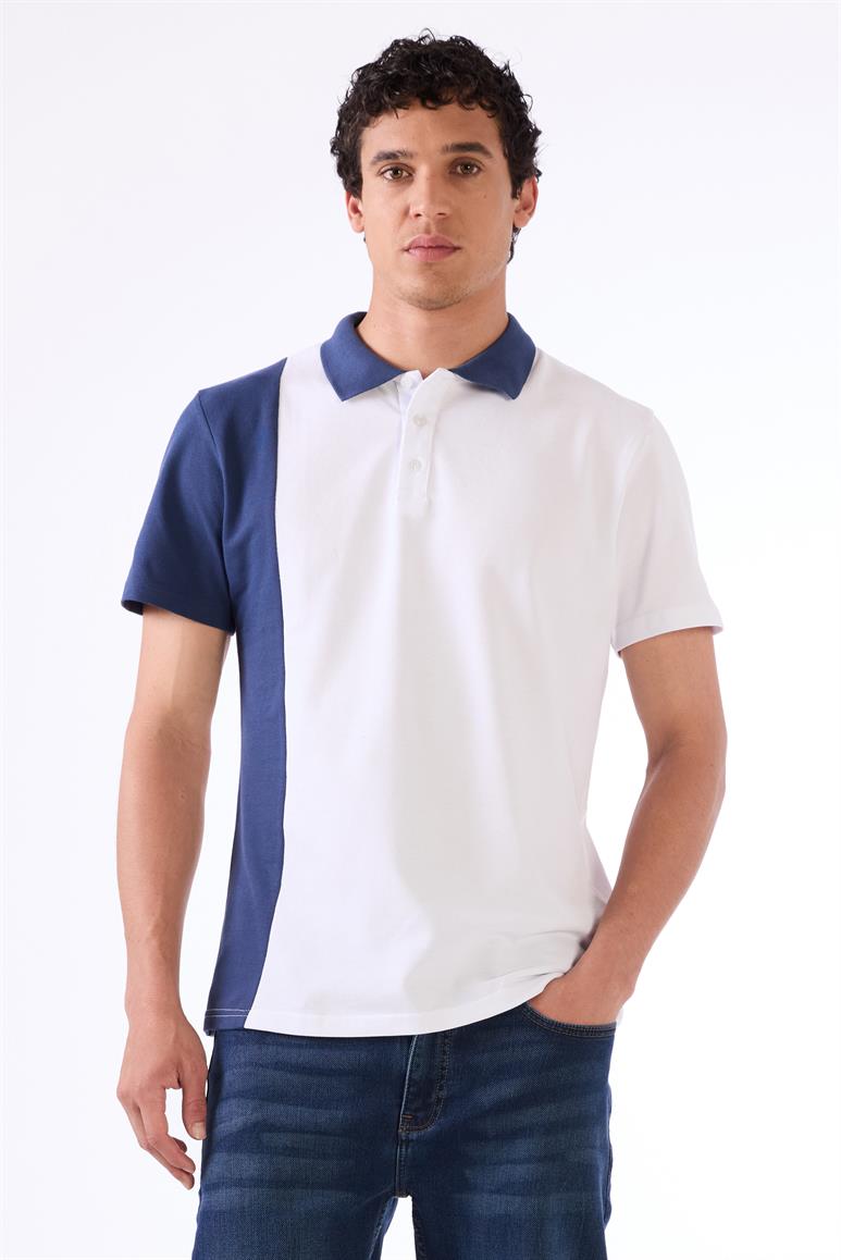 Beyaz Erkek Slim Fit Desenli Polo Yaka T-shirt 
