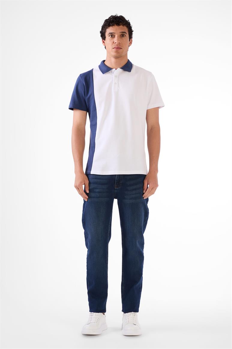 Beyaz Erkek Slim Fit Desenli Polo Yaka T-shirt 