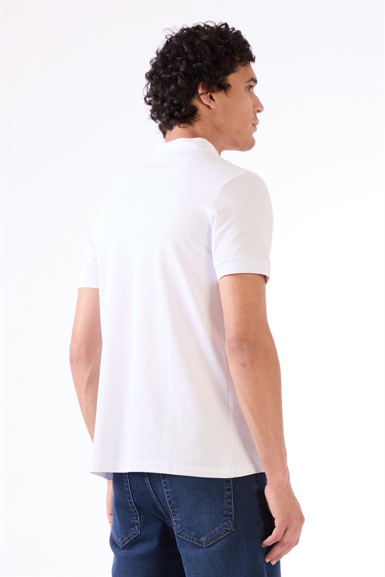 Beyaz Erkek Slim Fit Düz Bomber Yaka T-shirt 