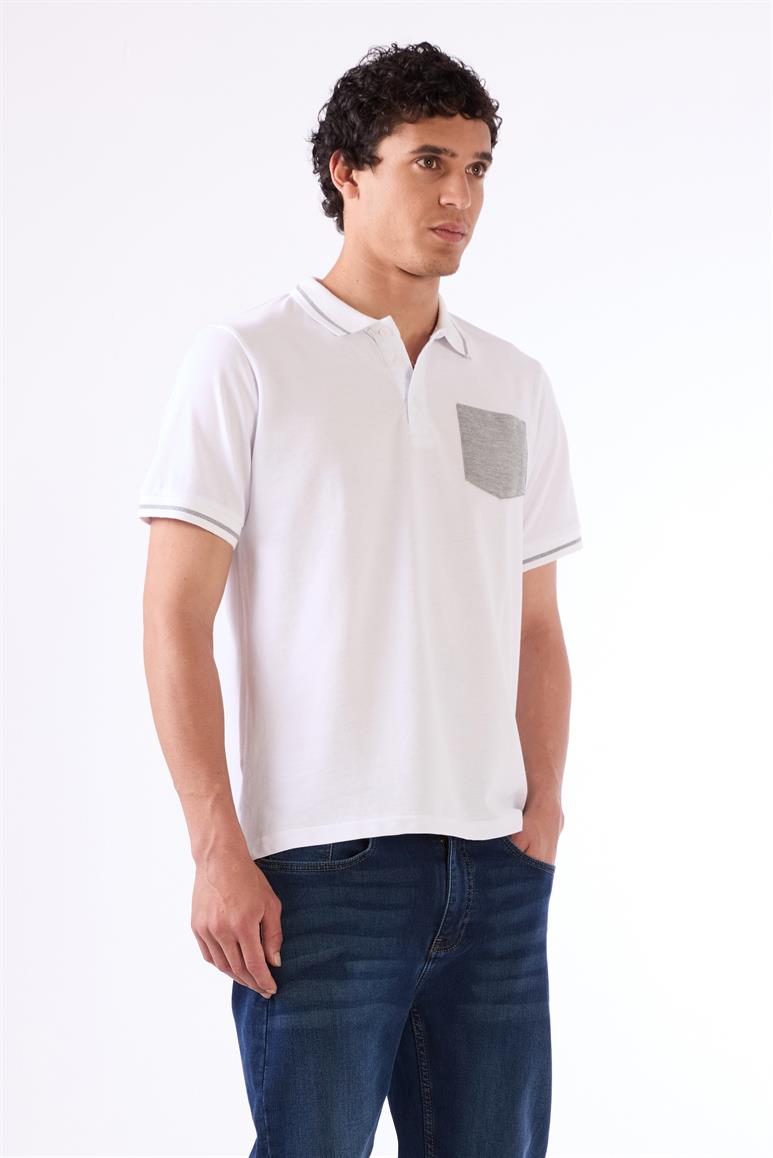 Beyaz Erkek Slim Fit Düz  Polo Yaka T-shirt 