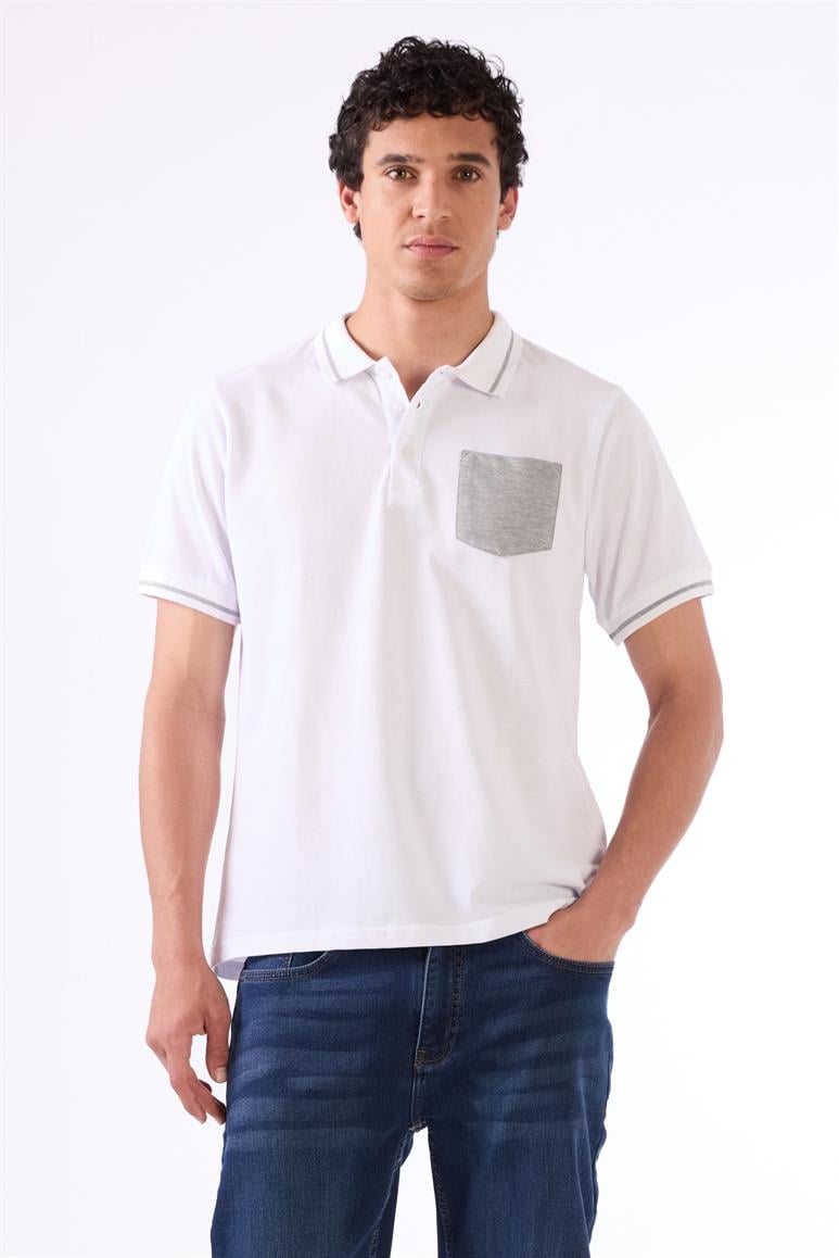 Beyaz Erkek Slim Fit Düz  Polo Yaka T-shirt 