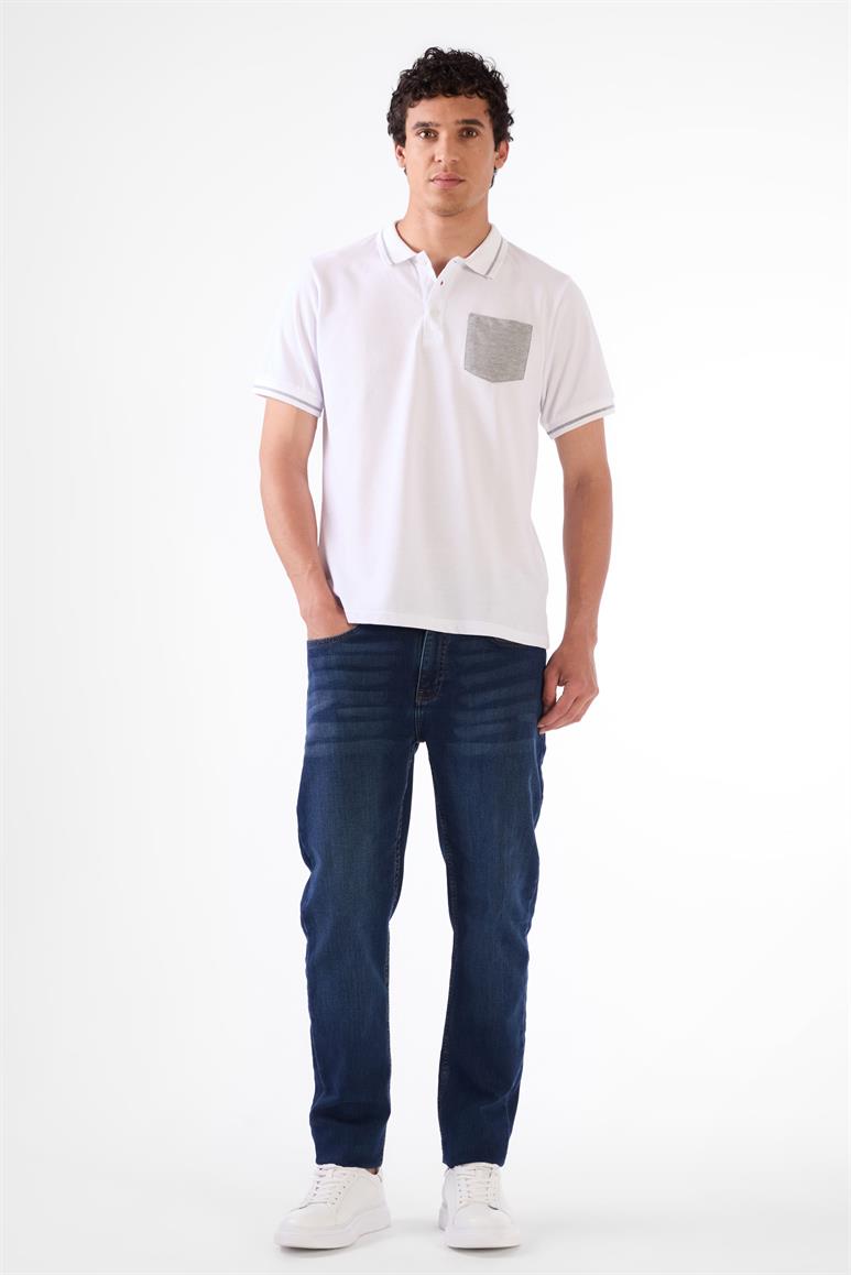 Beyaz Erkek Slim Fit Düz  Polo Yaka T-shirt 
