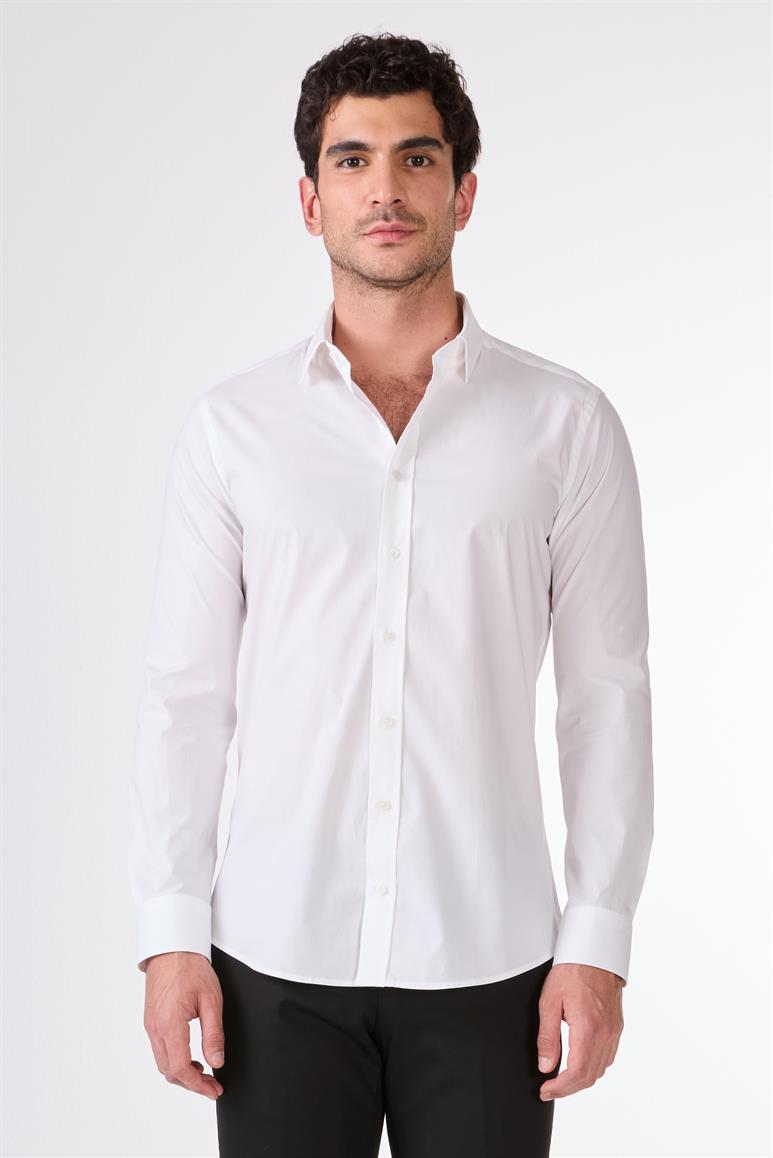 Beyaz Erkek Slim Fit Klasik Yaka Uzun Kol Gömlek 